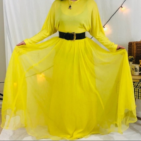 Vintage | Dresses | Vintage 96s70s Miss Eliotte Yellow Chiffon Maxi ...